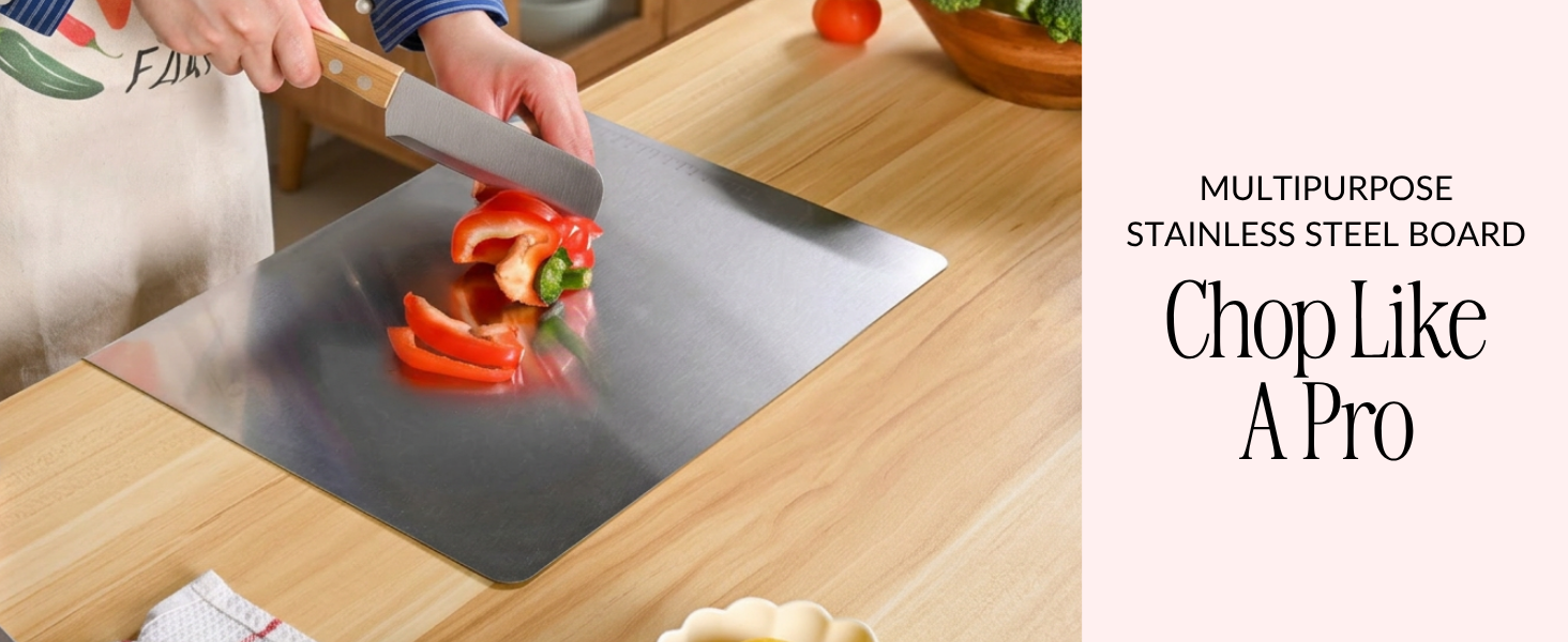 Nestasia Stainless Steel Counter Top Chopping Board (41.5cm x 29cm) | Anti-Slip Rustproof Reversible Cutting Board with Measurement Markings for Chopping Fruits & Vegetables