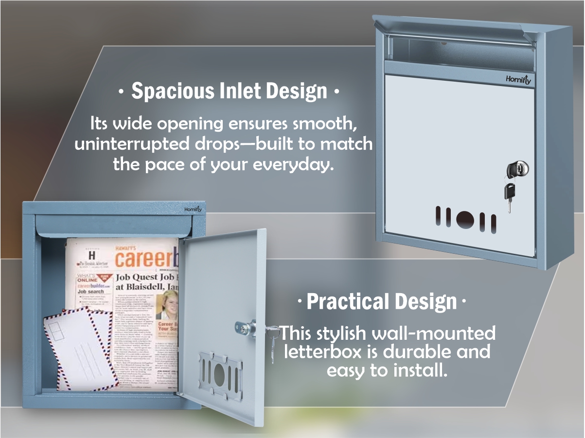 HOMIFLY Wall Mount A4 Size Letter Box/Mail Box/Suggestion Box/Complaint Box for Office/Post Box for Home gate with Clear Window View and Secure Key Lock - (Grey)