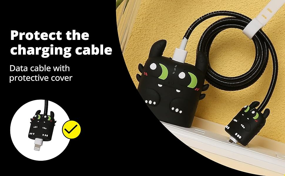 SKYCELL Charger Case Cover with Full Cable Protector 3D Cute Pattern Compatible for iPhone Charger Only 18W & 20W iPhone 16,iPhone 13,iPhone 15,iPhone 14 (Black Penguin)