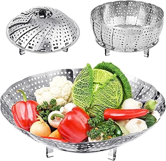 Jig-Tik Vegetable Steamer Basket, Premium Stainless Steel Veggie Steamer Basket - Folding Expandable Steamers to Fits Various Size Pot (5.5 Inch to 10.5 Inch)