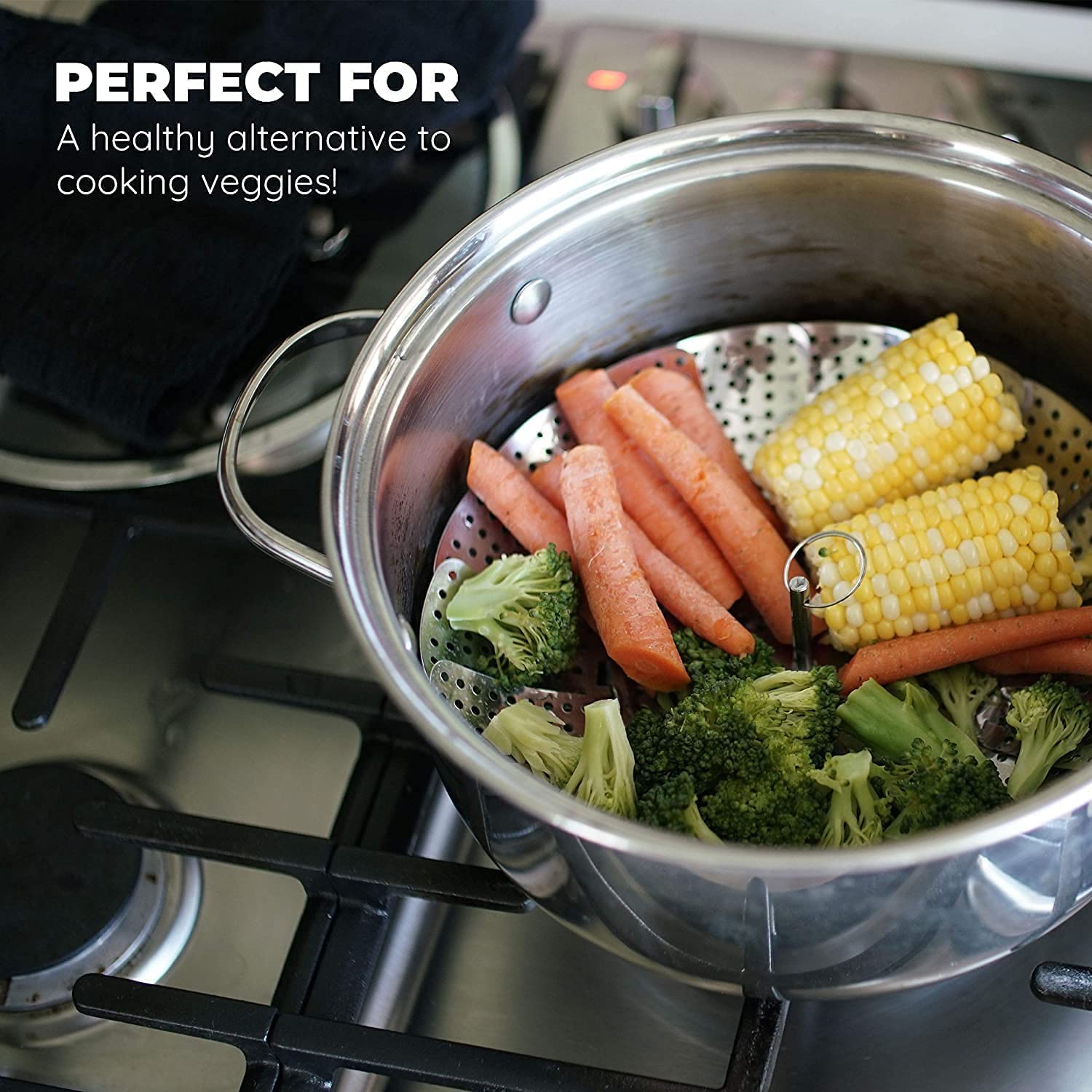 Jig-Tik Vegetable Steamer Basket, Premium Stainless Steel Veggie Steamer Basket - Folding Expandable Steamers to Fits Various Size Pot (5.5 Inch to 10.5 Inch)