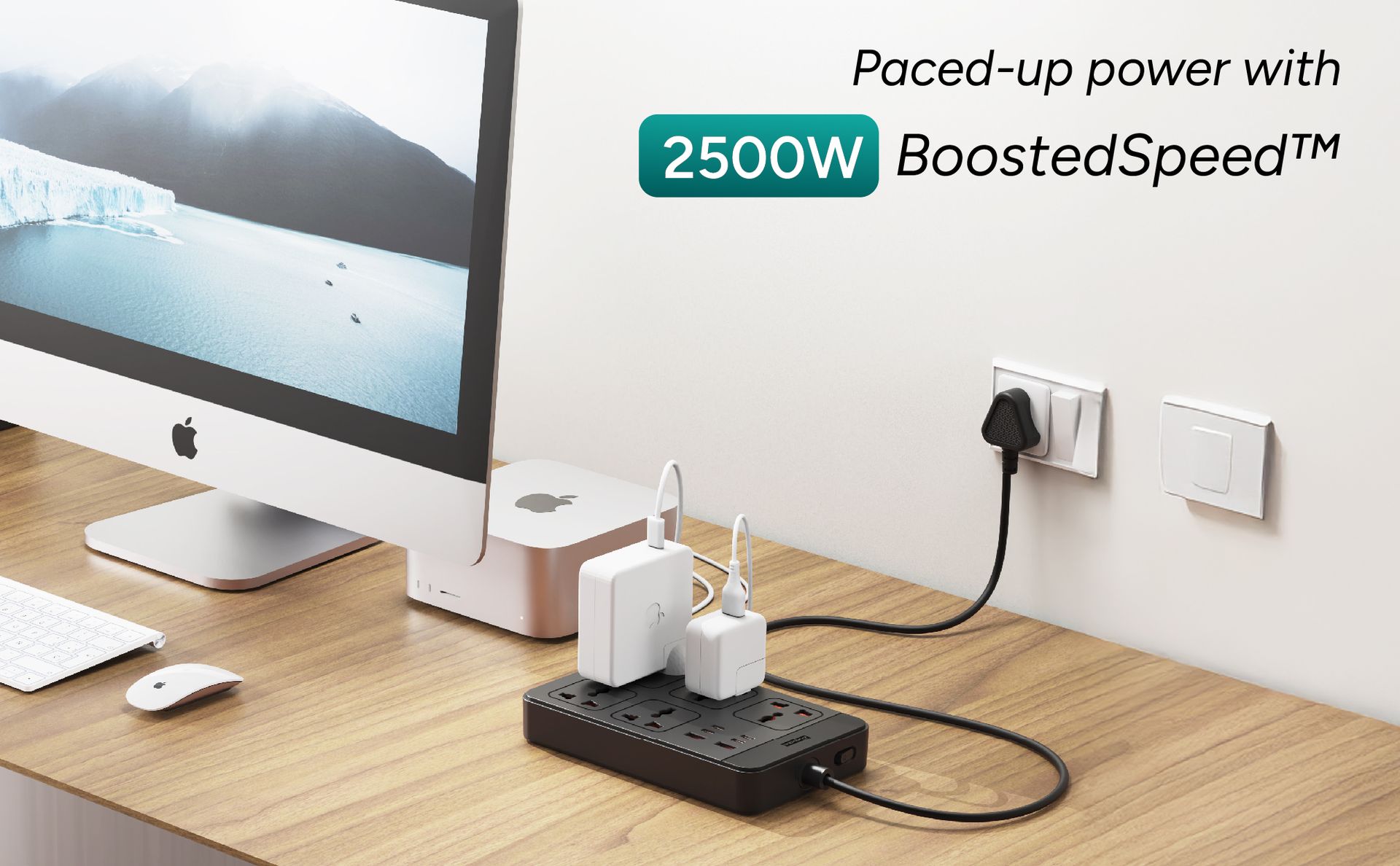 Ambrane Extension Board, 4 Type C, 2 USB, 5 International Power Sockets, 2500W Output, Long Cable, Wall Mount Option, Supports Laptop Charging for Office, Home Appliances (SmartStrip 2 Pro, Black)
