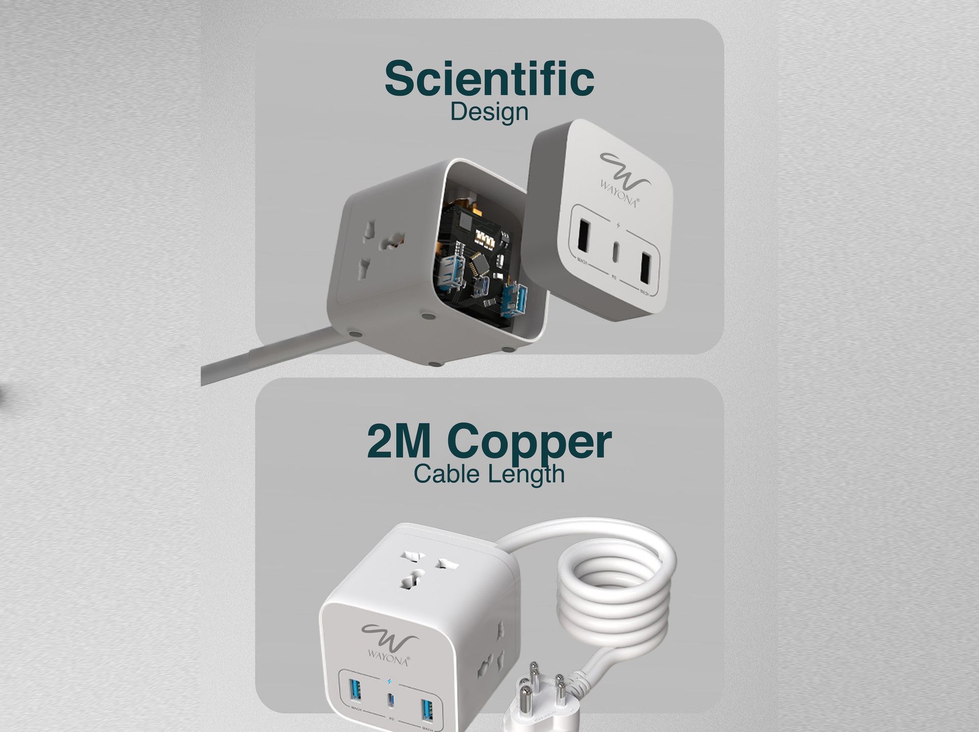 Wayona Power Strip Cube with 3 Universal Sockets PD USB C 20W and USB A Multiplug Extension Board