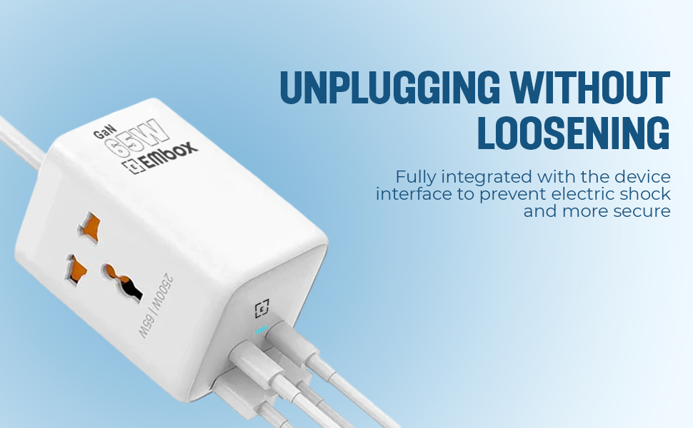 EMBOX 6-in-1Extension Board with USB Port | 65W Gan Charger Type C Fast Charging (QC 3.0) Extension Board with Switches | 2 Type C PD Ports 2 USB Ports 2 AC Power Strip