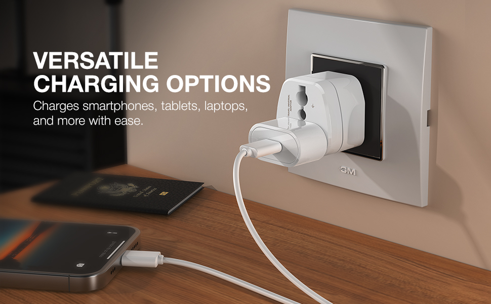 GM Modular 3005 Travel Adapter with Universal Multi-Pin Socket, 6A Adapter for Home Office and Travel Use, Shockproof Polycarbonate Body
