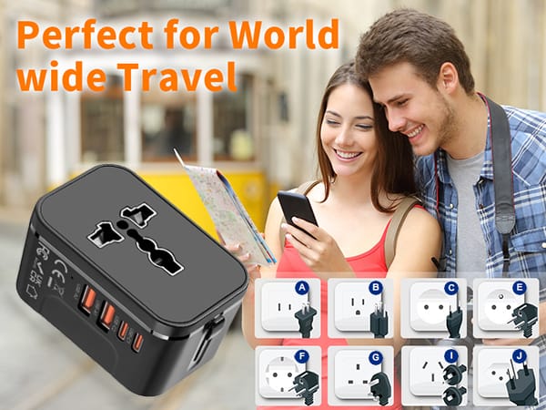 rts PD20W (2 Type C 2 USB) Travel Essentials Universal Travel Adapter with 1920W Heavy Duty Power Built in Dual USB & Type C Fast Charger Ports Plug International All in One Portable Travel Adapter