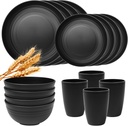 Large Kitchen Wheat Straw Dinnerware 16PCS Set Unbreakable Plates and Bowls Indoor Outdoor Kitchen Plastic Reuasble Plates and Bowls Dinner Dishes Set Service for 4