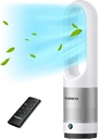 Bladeless Fan for Bedroom, 22" Tower Fan with Remote, 8 Speeds, 9 Hour Timer, 90° Oscillating, LED Display with Auto Off, Easy to Clean, Bladeless Desk Fan for Bedroom, Kitchen, Office