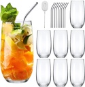Highball Glasses Set,Tall Drinking Cups Set of 8,Clear Water Glass Tumblers with Straws,16 OZ Glassware for Kitchen,Bar,Mojito,Cocktail,Juice,Mixed Drink,Water,Beer