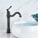 Nickel Brush Retro Bathroom Sink Faucet Single Handle Rotary Spout Basin Mixer Platform Mounted Bathtub Faucet(Black Bronze)