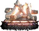 24" Premium Gas Logs - for Vented Fireplaces, Natural Gas or Liquid Propane - Great Oak Design (Logs Only)