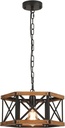 Rustic Farmhouse Wood Pendant Light Fixture One-Light Adjustable Chain 14.5 inch Oak Wood and Metal Cage Hexagon Pendant Lighting for Kitchen Island Dining Room Farmhouse Entry, Black