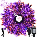 echosari Connectable 400 LED Halloween String Lights, Motion Sensor Scary Sound 66Ft Orange and Purple Halloween Lights Outdoor Waterproof 4 Sound Effects for Yard Party Tree Decor