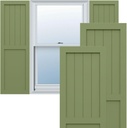 Ekena Millwork 15"W x 37"H True Fit PVC Farmhouse/Flat Panel Combination Fixed Mount Shutters, Moss Green (Per Pair - Hardware Not Included)