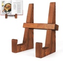 Cookbook Stand for Kitchen - 8.8 inch Wooden Cookbook Holder for Kitchen Counter Decor, Multifunctional Recipe Book Stand, Rustic Brown Recipe Book Holder Stand