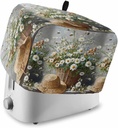 White Spring Floral Toaster Cover 2 Slice, Kitchen Appliance Covers with Pocket & Loop, Bee Pastoral Summer Botanical Watercolor Bread Machine Covers Dust & Fingerprint Protection