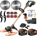 14-Inch String Trimmer Cordless,(2 x 21V 6.0Ah Batteries & Charger), Trimmer/Edger/Lawn Mower/Brush Cutter 4-in-1, Electric Weed Wacker with Auto Rope Spool Feed, 3 Cutting Methods