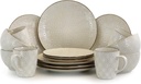 Elama White Lily 16 Piece Luxurious Stoneware Dinnerware with Complete Setting for 4