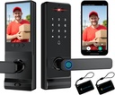3D Face & Palm-Vein Smart Door Lock with Camera & Lever Handle, Indoor Screen, Night Vision, WiFi Video Doorbell, Fingerprint, Tuya-Compatible, for Front Door