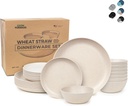 Grow Forward 24-piece Premium Wheat Straw Dinnerware Sets for 8 - Unbreakable Dishwasher & Microwave Safe Plastic Plates and Bowls Sets - Patio, Outdoors, RV, Camping Dishes - Sahara