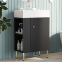 Small Bathroom Vanity with Single Ceramic Sink 21.6" Narrow Depth Bathroom Vanity Cabinet Combo Sink Vanity with Side Storage Easy Assmebly (Freestanding, Left Side Storage, Black)