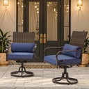 MELLCOM Patio Swivel Chair Set of 2, Outdoor Dining Chairs with Cushions & Lumbar Pillows, Wicker Chairs with Gentle Rocker for Porch, Garden, Backyard, Poolside, Deck, Blue