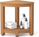 Y&M Corner Shower Stool for Inside Shower, Waterproof Shower Caddies for Shaving Legs, 2-Tier Bath Bench with Storage Shelf for Bathroom, Living Room, Indoor or Outdoor Use, Teak