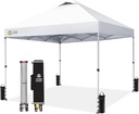 CROWN SHADES 10x10 Pop Up Canopy - Beach Tent with One Push Setup - Easy Outdoor Sun Shade for Events, Parties, Camping - Gazebo with STO-N-Go Cover Bag, Silver Coated Top, Grid White