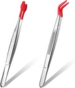 2 Piece Tweezers with Rubber Tips Set, Straight Tip PVC-Coated Precision Tweezers, Rubber Flat Tip Long Bent Tweezers, for Stamps Coins Jewelry Crafts Industrial Electronic Lab