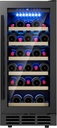 15 Inch Wine Cooler Refrigerator, 28 Bottle Wine Fridge with Removable Shelves, Wine Fridge Under Counter for Built-In or Freestanding with Double-Layer Glass Door, for Home, Office (Black)