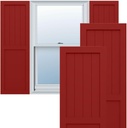 Ekena Millwork 18"W x 37"H True Fit PVC Farmhouse/Flat Panel Combination Fixed Mount Shutters, Fire Red (Per Pair - Hardware Not Included)