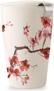Tea Forte Double-Walled Ceramic Kati Cup, Removable Stainless Steel Infuser Basket and Lid, Steeps 12 oz Loose Leaf Tea, Dishwasher & Microwave Safe, Cherry Blossom
