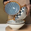 Set di 4 vasche di servizio in ceramica artigiana - 8" Pasta decorativa & Ciotole insalate, unico motivo blu e bianco verniciato, Cene impilabili Premium per la casa & cucina Gifting (Random)
