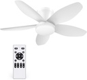 35 Inch Ceiling Fan with Lights and Remote Control, Quiet Modern Low Profile Fan Light with 6 Speeds, Dimmable LED, Reversible Blades for Bedroom Living Room Indoor/Outdoor, White