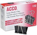 ACCO® Clips Binder, Grande, Nero, 12/Box - Grande - Capacità di dimensione 1,06" - riutilizzabile - 12 / Box - acciaio temperato nero, plastica