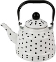 White Enamelwith Black Polka Dot Pattern for Stove Top,Retro Tea Pot for Hot Water,Quick Heat Easy Fill,No Whistling(1.7L)