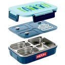 MILTON Meal Cassetta di sicurezza 3 scatola interna in acciaio inox per la scuola con la spina di rilascio di vapore | PU isolato, Leak-Proof, Food Grade I Lunch Box per bambini, Ragazze con Snap Lock Lid, 630 ml, Blu scuro