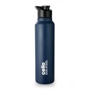 CELLO Crysta Flip Bottiglia dell'acqua dell'acciaio inossidabile 1000 ml, Blu della marina | Congelatore della parete singola &amp; frigorifero sicuro coperchio di leakproof di leakproof del coperchio dell'acqua resistente alla ruggine Bottiglia dell'acciaio resistente per l'ufficio di palestra della scuola