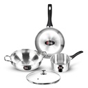 Milton Pro Cook 3-Layer Thick Triply Bottom I Induction Cookware & Gas Stove Friendly Acciaio inossidabile 4 Pc Kitchen Set | Kadhai con Lid | Cooking Pan | Pan Sauce | 2Y Garanzia