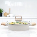 SOLARA Belmont ceramica non bastone Kadai con coperchio per cottura, 2.2 litri/24Cm non bastone Kadhai, casseruola corpo in alluminio pressofuso, pentola stufa, ciotola Biriyani, gas e induzione compatibile, avorio