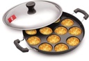 Tosaa Non-Stick 12 Cavity Appam Patra Side Handle con coperchio, colore May Vary