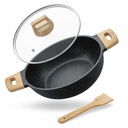 Lifelong Die-Cast Kadhai 24cm con Glass Lid & Wood Spatula | 1.9L, 1.5Kg | Gas & Induzione Compatibile | Anche distribuzione di calore, Toxin & Teflon Free, Non-Stick, & Durable | Perfetto per la cottura