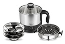 Pigeon da Stovekraft 1,5 litri Kessel multiuso 3 in 1 pacchetto di valore, Multi Cooker, Stand Idli con 3 piastre, Vaporizzatore con supporto in acciaio inossidabile (nero e argento), 600 Watt