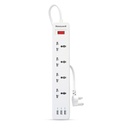 Scheda di estensione Honeywell 4 Outlet con interruttore master, 6 Amp, 250V, 3xUSB, 4 prese internazionali, rame puro, 6 funzioni di sicurezza avanzate, cavo di alimentazione 2 Mtr, certificato BIS, 1 yr Garanzia