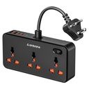 Scheda di estensione Ambrane 7-in-1, 2 USB, 2 Tipo C, 3 prese AC 2500W, perfetta per spazi compatti, ricarica 7 dispositivi da 1 presa, progettazione cavi sospesa, funziona con tutti i dispositivi (Smartstrip 5, nero)
