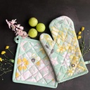 Pixel Home Organic Cotton Flower Print Oven Mitt and Pot Holder (Green Flower GPH)