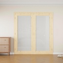 64" x 80" French Interior Pine Wood Doors Slab (Double 32" x 80" 1-Panel Frosted Glass Door Shakers Replacement Only, Without Hardware Kit & Frame), Uninished & Paintable, Prebuilt Home Door Panels