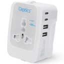 Adattatore universale del caricabatterie, 5 in 1 adattatore di viaggio universale con il tipo C, adattatore di viaggio universale 17W tutto in uno, essenziale di viaggio universale con 2 USB A, 2 adattatore universale USB-C 3.4A, bianco