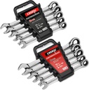 DISEN 10Pcs Ratcheting Wrench Set SAE & Metric Ratchet Wrench Set with Rack Organizer, Premium CR-v Steel, 12 Point, 72 Teeth,Box End and Open End Ratcheting Wrench Set,Metric 10-15mm&SAE 3/8''-5/8''