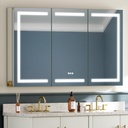 Upgraded Tempered-Mirror Lighted Medicine Cabinet 60x36 inch, Plug-in or Hardwired, Anti-Fog/3 Colors/Dimmable, AL Alloy, 2 Outlets & USBs, ETL Listed, Wall Mount Surface or Recessed